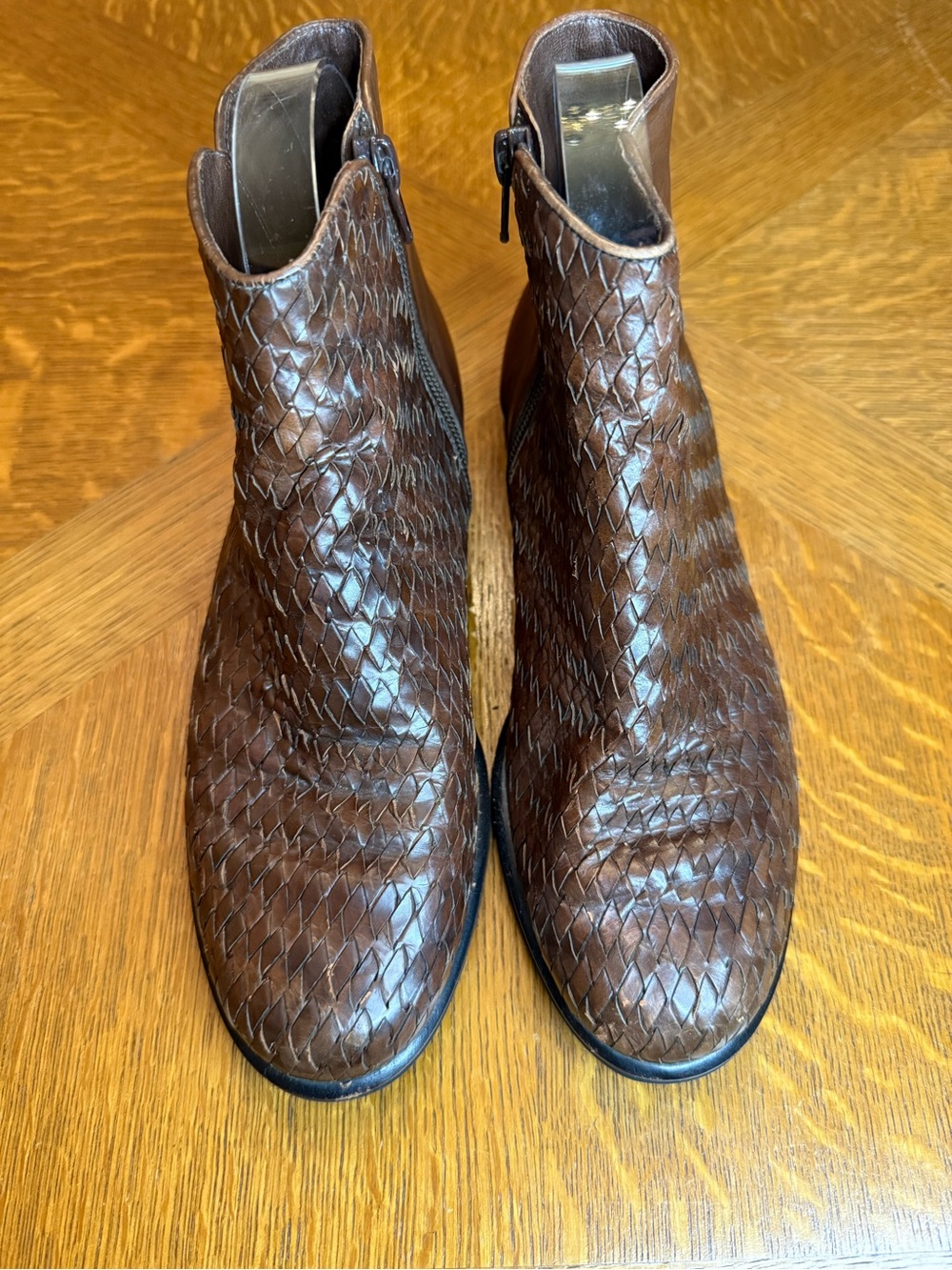 Cole Haan Brown Woven Leather Ankle Boots